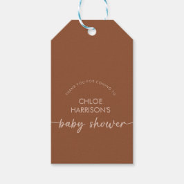 Etiqueta Para Presente Chá de fraldas de Script Boho Brown Terracotta Bei