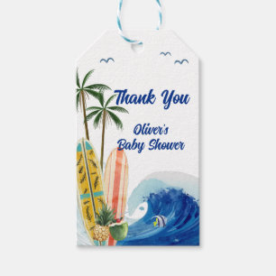 Etiqueta Para Presente Chá de fraldas de surfboard de ondas do Oceano Azu