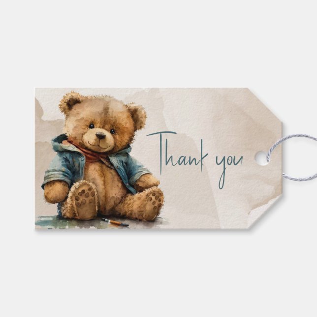 Etiqueta Para Presente Chá de fraldas de ursinho-branco doce (Frente (horizontal))