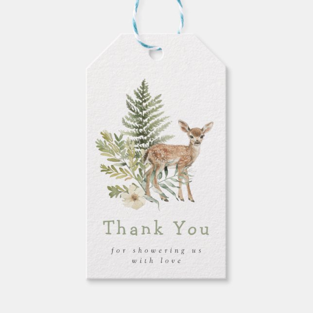 Etiqueta Para Presente Chá de fraldas de Veado de Aquarela (Frente)