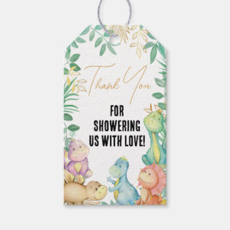 Etiqueta Para Presente Chá de fraldas Dinossauro Obrigado Marca Favorável