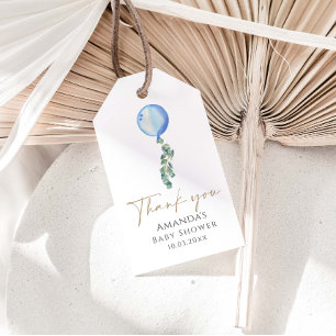 Etiqueta Para Presente Chá de fraldas do Balão Azul Eucalyptus Obrigado