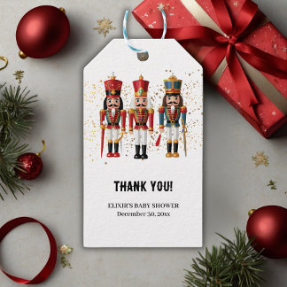 Etiqueta Para Presente Chá de fraldas Dourado de Nutcracker Vermelho e Az