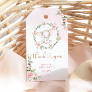 Etiqueta Para Presente Chá de fraldas elefante cor-de-rosa floral