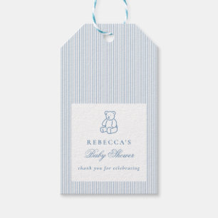 Etiqueta Para Presente Chá de fraldas Elegante de Urso Branco Azul