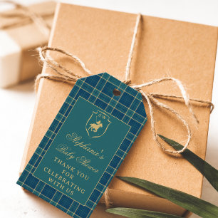 Etiqueta Para Presente Chá de fraldas Equestre Clássico da Xadrez Verde P