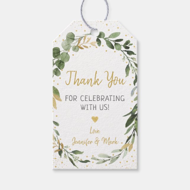 Etiqueta Para Presente Chá de fraldas Eucalyptus Dourado verde (Frente)