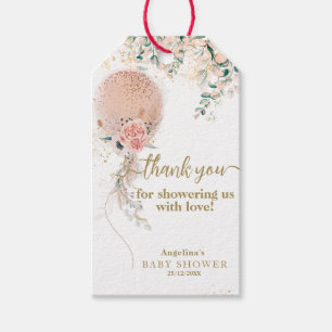 Etiqueta Para Presente Chá de fraldas Eucalyptus Floral de Balão Rosa