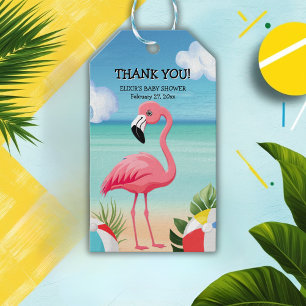 Etiqueta Para Presente Chá de fraldas Flamingo, Rosa, Summer Beach