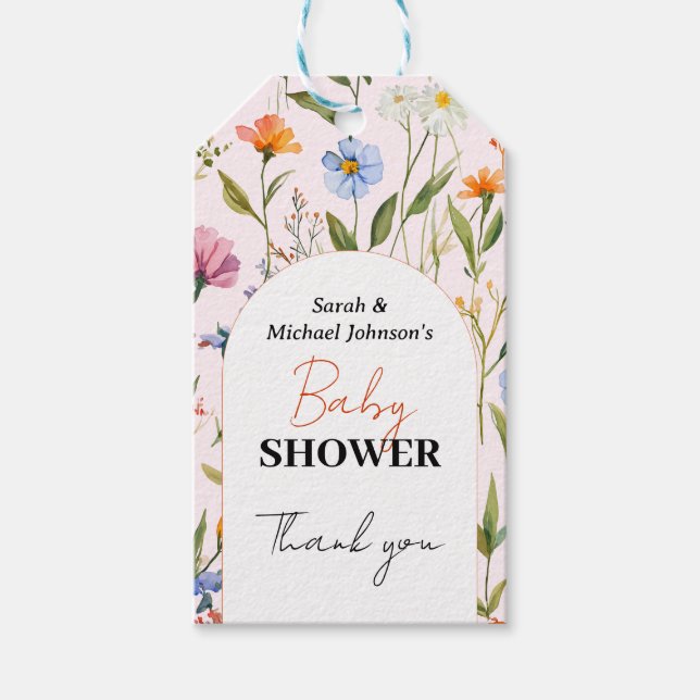 Etiqueta Para Presente Chá de fraldas Floral Adorável (Frente)