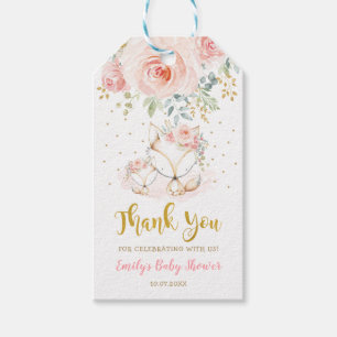 Etiqueta Para Presente Chá de fraldas Floral Boho Fox Dourado Obrigado