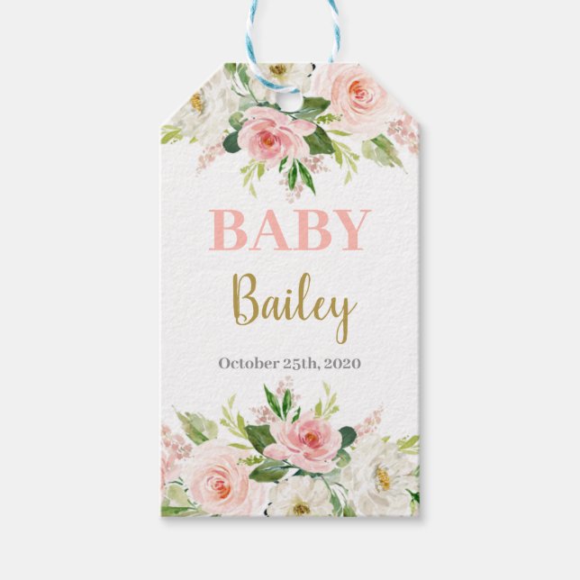 Etiqueta Para Presente Chá de fraldas floral rosa (Frente)