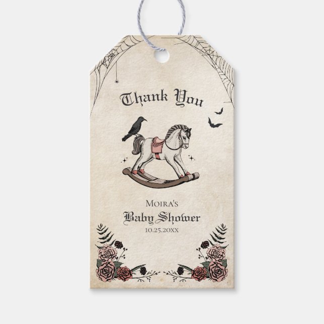 Etiqueta Para Presente Chá de fraldas Gótico Cavalo Rocking Obrigado (Frente)