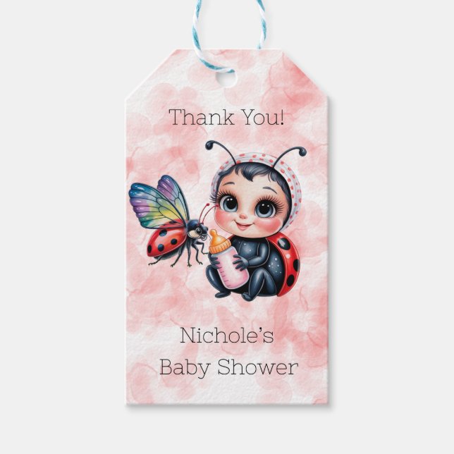 Etiqueta Para Presente Chá de fraldas Ladybug e Butterfly Girl (Frente)