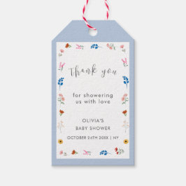 Etiqueta Para Presente Chá de fraldas Mínimo Azul de Flor Selvagem Obriga