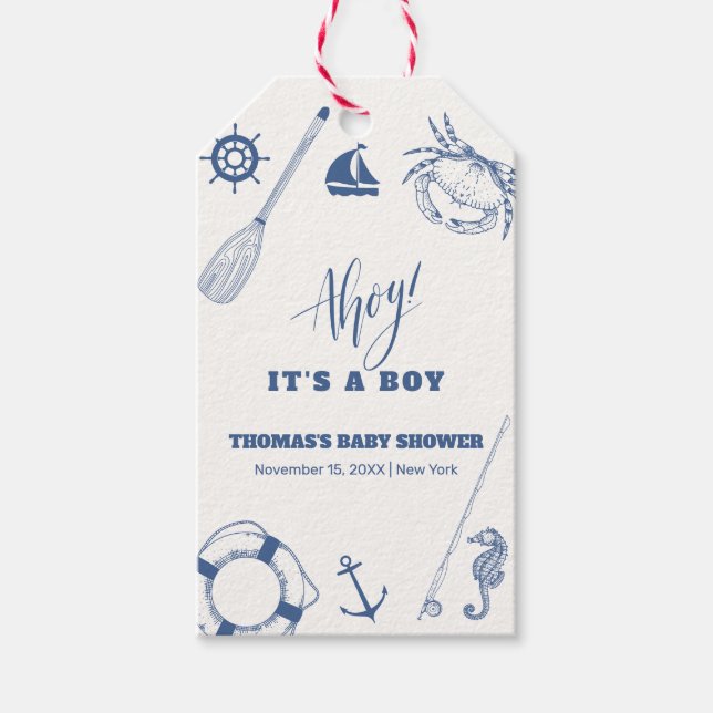 Etiqueta Para Presente Chá de fraldas Mínimo Náutico de Pesca (Frente)