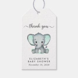 Etiqueta Para Presente Chá de fraldas Mint Green Elephing Obrigado