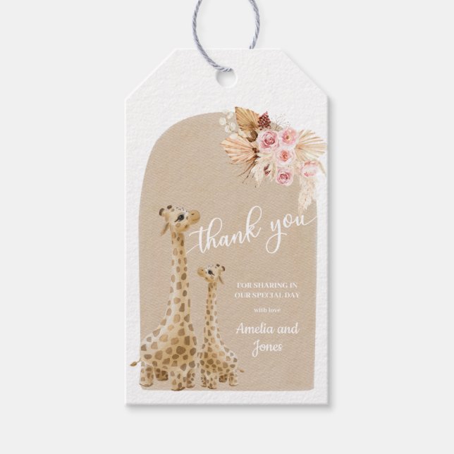 Etiqueta Para Presente Chá de fraldas Neutral Pampas Grass Giraffe (Frente)