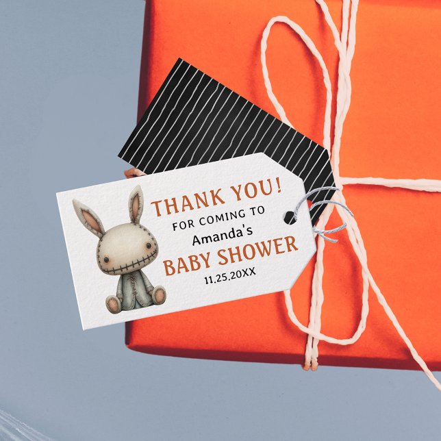 Etiqueta Para Presente Chá de fraldas Orange Halloween Obrigado (Orange Halloween Baby Shower Thank You Gift Tags)