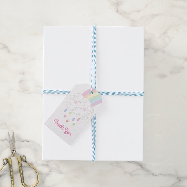 Etiqueta Para Presente Chá de fraldas Rainbow Raindrop Sprinkle (Com cordão)