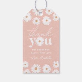 Etiqueta Para Presente Chá de fraldas Rosa Boho Daisy Floral Girl