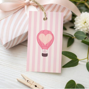 Etiqueta Para Presente Chá de fraldas Rosa do Balão de Ar Quente do Coraç
