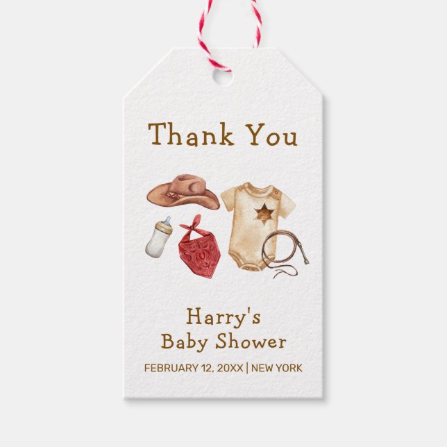 Etiqueta Para Presente Chá de fraldas Russo Moderno Boho Ocidental (Frente)