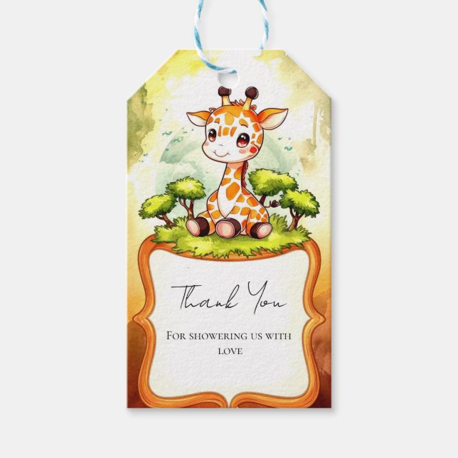 Etiqueta Para Presente Chá de fraldas Safari Giraffe (Frente)