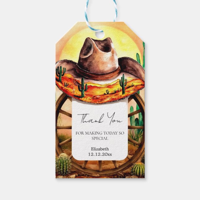 Etiqueta Para Presente Chá de fraldas Simples Boho Boot Cowboy (Frente)