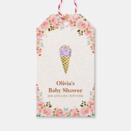 Etiqueta Para Presente Chá de fraldas Sorvete de colher de jardim rosa