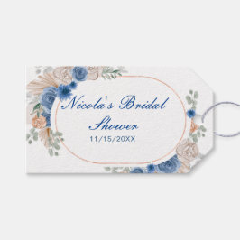 Etiqueta Para Presente Chá de Noiva Azul Boho com Grama de Pampas