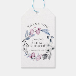 Etiqueta Para Presente Chá de Noiva com Flores Rosa e Azul em Aquarela