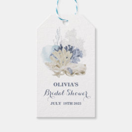 Etiqueta Para Presente Chá de noiva de praia costeira concha azul