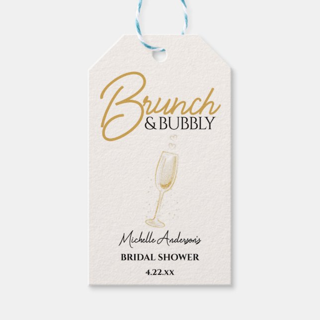 Etiqueta Para Presente Chá de Noiva Elegante Brunch & Bubbly Dourado (Frente)