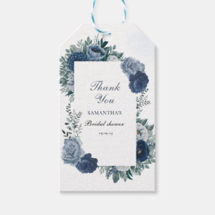 Etiqueta Para Presente Chá de Noiva Floral Azul Poeirento e Azul Marinho