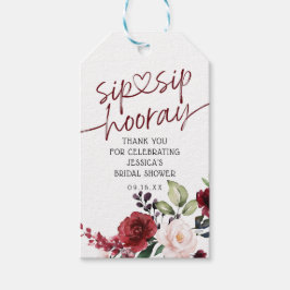 Etiqueta Para Presente Chá de Noiva Floral Burgundy Sip Sip Hooray