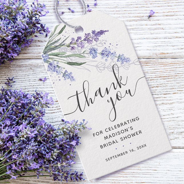 Etiqueta Para Presente Chá de Noiva Obrigado Lavanda (Lavender Thank You Bridal Shower Gift Tags)