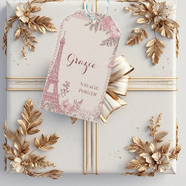 Etiqueta Para Presente Chá de Noiva Torre Eiffel Paris Flora Rosa Pastel