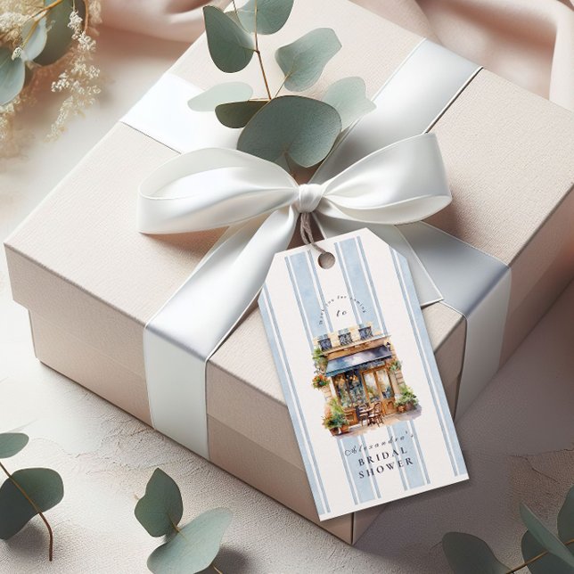 Etiqueta Para Presente Chá de panela de Café Francês Azul (Criador carregado)