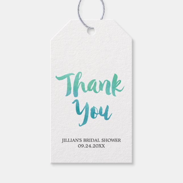 Etiqueta Para Presente Chá de panela De Caligrafia Aquática Obrigado (Frente)