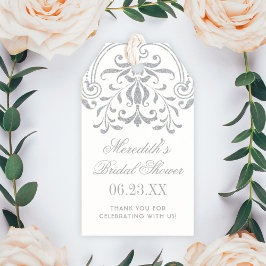 Etiqueta Para Presente Chá de panela de Casamento do Silver Vintage Glamo