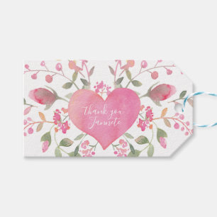 Etiqueta Para Presente Chá de panela de Coração e Flores Rosa Obrigado