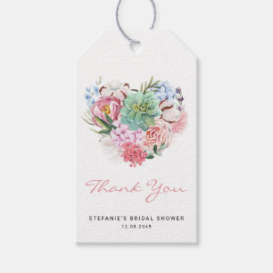 Etiqueta Para Presente Chá de panela De Coração Floral Suculente Obrigado
