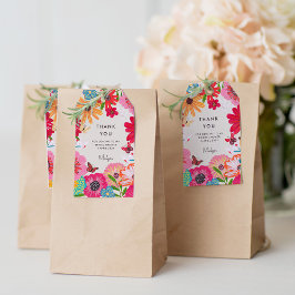 Etiqueta Para Presente Chá de panela De Flor Rosa Brilhante Obrigado