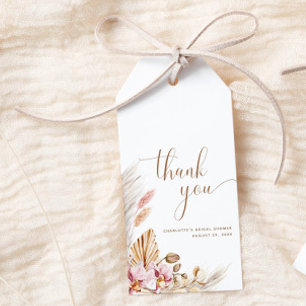 Etiqueta Para Presente Chá de panela de Grama Floral Pampas Dourado Rosa