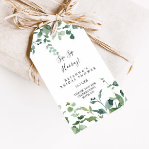 Etiqueta Para Presente Chá de panela de Hooray do Script Green Foliage S