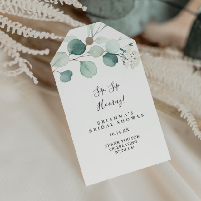 Etiqueta Para Presente Chá de panela de Hooray Eucalyptus Sip Sip (Criador carregado)