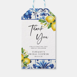 Etiqueta Para Presente Chá de panela de limões Azulejos azuis do Mediterr