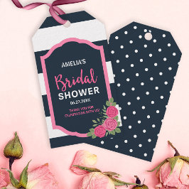 Etiqueta Para Presente Chá de panela de Rosas Rosa com Stripes Brancas Az