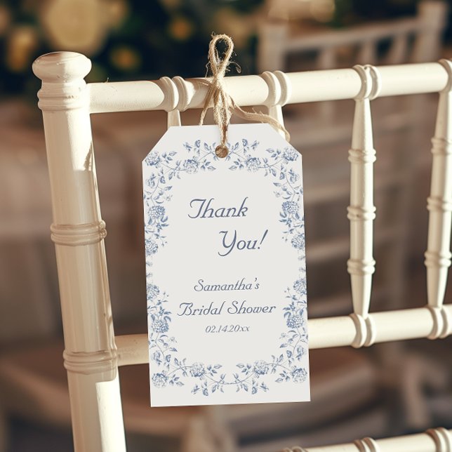 Etiqueta Para Presente Chá de panela Floral Azul Chinoiserie (Criador carregado)